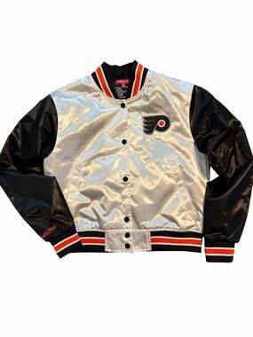 Mitchell & Ness Philadelphia Flyers Women's Crop Satin Jacket Size M